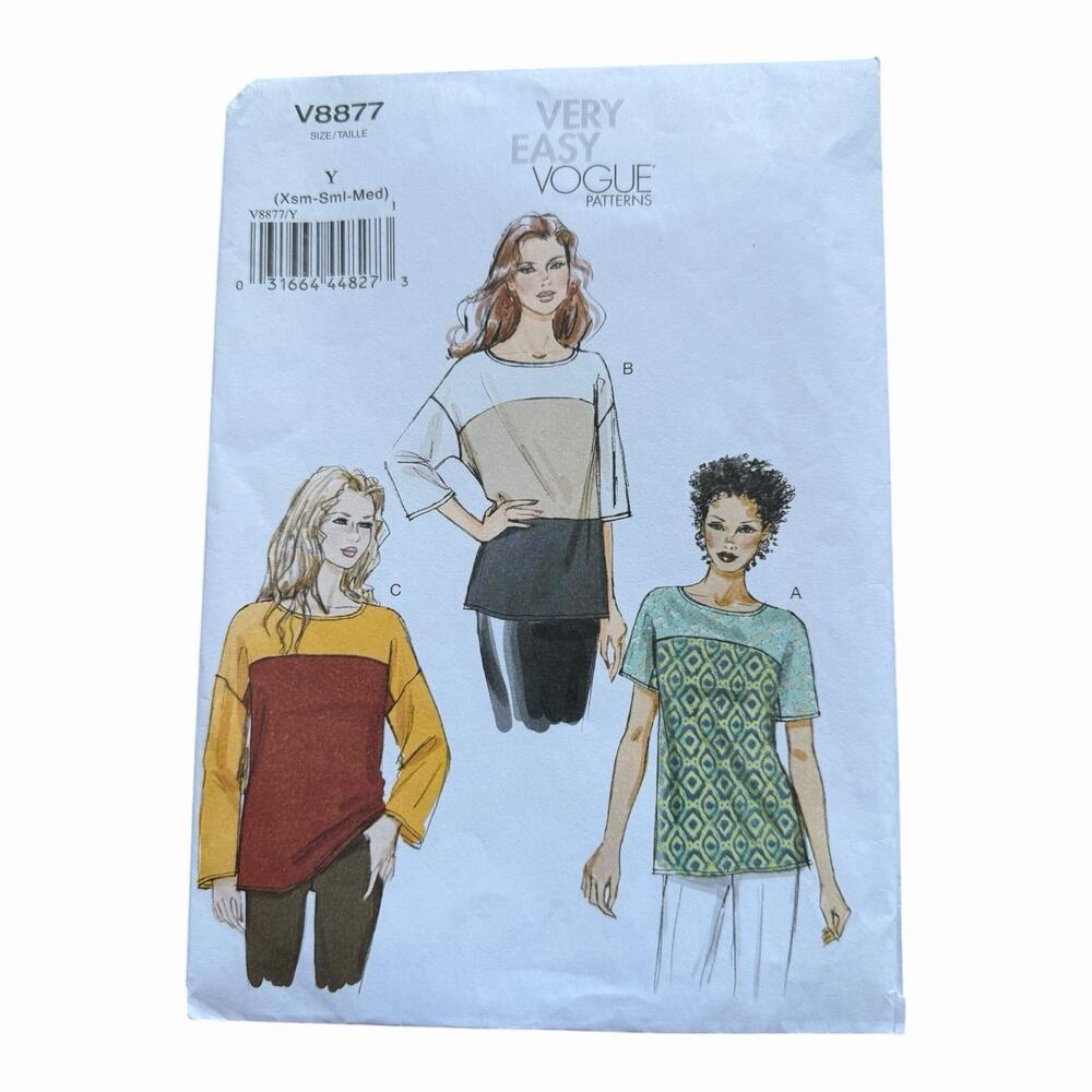 Vogue V8877 Very Easy Women’s Colorblock Top Sewing Pattern XS S M Complete Cut
